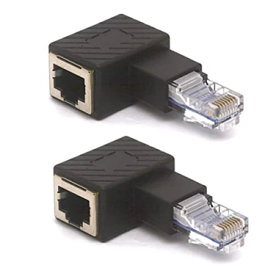 Imagen de HTGuoji Adaptador Ethernet RJ45 acodado de 90 Grados 8P8C Macho a Hembra Cat5e Cat6 (Izquierda)