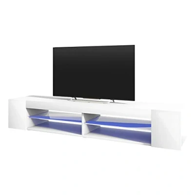 Imagen de Selsey Mitchell Mueble TV con LED/Mesa para TV/Mueble Salón Comedor/Estilo Nórdico (180 cm, Blanco Mate/Blanco Brillante)