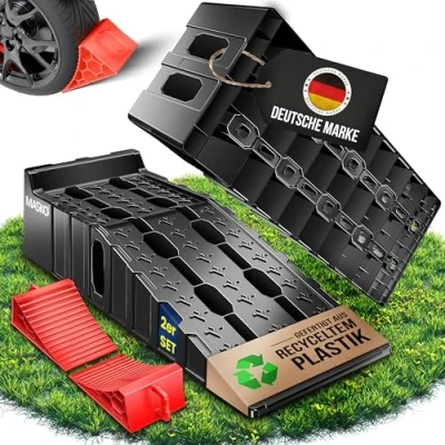 Imagen de MASKO® Juego de 2 Rampas Carga hasta 7 Toneladas Capacidad Carga, Rampa Coche con Protección Antivuelco, Antideslizante, Estable, Extra Ancha, Garaje