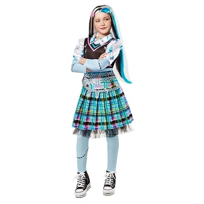 Imagen de Rubies Disfraz Frankie Stien Deluxe para niñas, Vestido, polainas, cinturón y pinza. Oficial Monster High, Carnaval, Navidad, Cumpleaños, Fiestas Halloween
