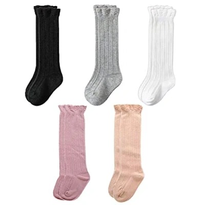 Imagen de FedMois Calcetines Hasta la Rodilla para Bebé Niñas Pack de 5, Multicolor, 0 6 meses