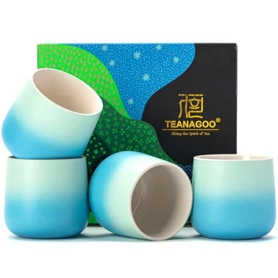 Imagen de TEANAGOO Taza de Té Japonesa, 7.2Oz / 205 ml, Azul Gradiente, H31, 4 Pcs/caja, Tazas Japonesas, Chinas, del Japón Ocupado, Asiáticas sin Asas, de...