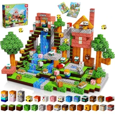 Imagen de Goody King Bloques Magneticos Construccion Niños 200 Piezas Magnetic Blocks con Temática de Bosque y Animales Juguetes Montessori Construcciones Magneticas para Niñas 3 a 9 Años