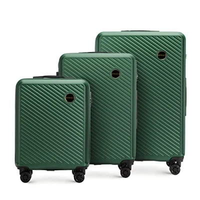 Imagen de WITTCHEN Maleta de Viaje Equipaje Mano Cabina ABS con 4 Ruedas giratorias Cerradura combinación Asa telescópica Circle Line Set 3 Maletas Verde Oscuro