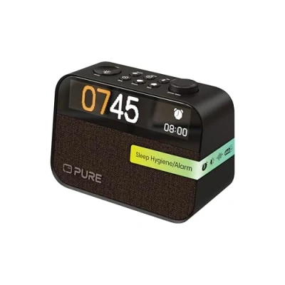 Imagen de Pure Moment Reloj Despertador para Mesita de Noche y Oficina (Radio Digital Dab+/FM, Bluetooth, Máquina Ruido Blanco, Ayuda Dormir, Luz Despertador, Nocturna, Pantalla Regulable) Negro