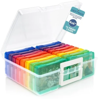 Imagen de HEFTMAN cajas de fotos arcoíris 4 x 6 pulgadas, caja almacenamiento transparente con 16 interiores, capacidad para 1600