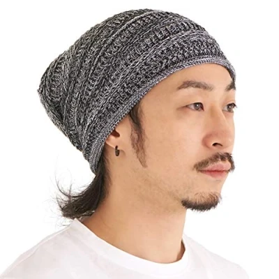 Imagen de CHARM Gorra Ligera Verano Tejido Algodón Sombrero Hipster Gorro de Hombre Slouchy Beanie Negro