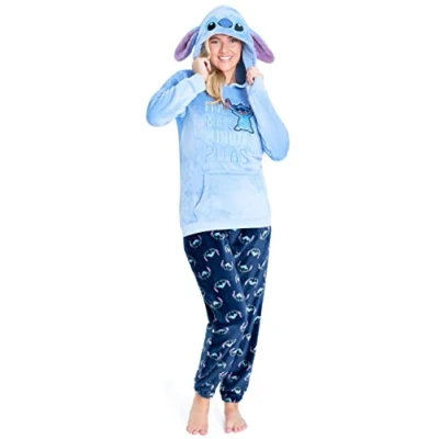 Imagen de Disney Pijama Mujer Invierno Polar Stitch Minnie Marie Simba Winnie The Pooh (L, Azul Stitch)
