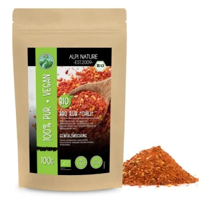 Imagen de BBQ Rub Chili sabor organico, mezcla de especias para asar a la parrilla, adobo seco, parrilla 100% natural, sin aditivos artificiales, ingredientes orgánicos (100 GR)