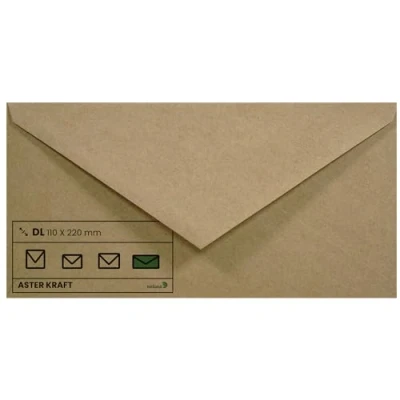 Imagen de Netuno 100x sobres largos marrones de papel Kraft DIN DL 110x220mm 100g Aster solapa puntiaguda engomada sin ventana reciclados para invitaciones boda Navidad tarjeta regalo vale factura negocio