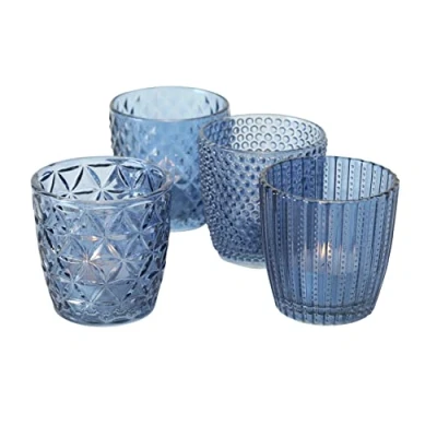 Imagen de Boltze Juego de 4 portavelas Marilu (azul, vasos decorativos para velas / velitas té, Ø 8 cm, varios diseños, forma redonda, té) 1020523
