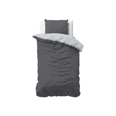 Imagen de SleepTime Ropa de Cama 100% Algodón 155cm x 220cm Antracita/Gris Fundas Nórdicas Suaves y Sin Plancha con Cremallera Juegos Camas Bicolor 2 Funda Almohada 80cm