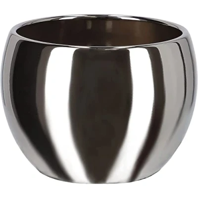 Imagen de KOTARBAU® Maceta de cerámica 10 cm, para Flores y Plantas, Color Plateado, macetero Redondo Interiores, el hogar, diseño Moderno Elegante, Efecto Espejo, Reflejo Brillante