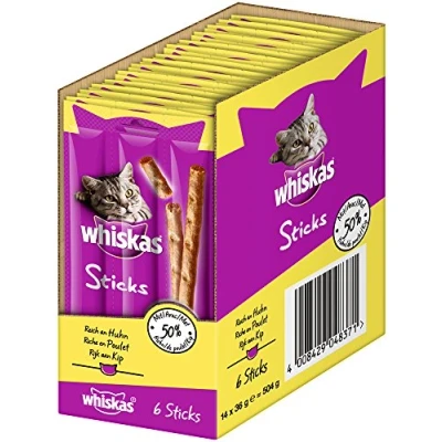 Imagen de Whiskas Aperitivo para Gatos en palitos, con Diferentes sabores, una Experiencia de Sabor Irresistible, Muchas vitaminas y minerales