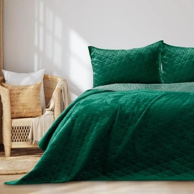Imagen de AmeliaHome Colcha de Terciopelo, Poliéster, Laila Verde, 200 x 220 cm