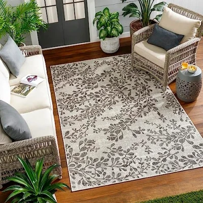 Imagen de Livabliss Alfombra Exterior/Interior Terraza Geométrica Serik Alfombras de Boho Resistente a los Rayos UV y Las Manchas Grande 120x170cm, Marfil, Gris