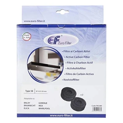 Imagen de Eurofilter FKS380 Filtro de carbón redondo tipo 58 AKB000/1, 142 mm, apto para Whirlpool IKEA Ignis Bauknecht 484000008782, también AEG Electrolux 4055374690 Indesit C00384666
