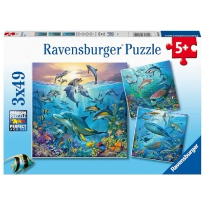 Imagen de Ravensburger Tierwelt Des Ozeans Vida Silvestre Puzle Infantil 05149 Puzzle para niños a Partir de 5 años (3 x 49 Piezas), diseño Animales del océano, Color Amarillo (5149)