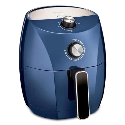 Imagen de CRUX Freidora de aire 3,5 L, precalentamiento más rápido, sin aceite, sartén antiadherente y bandeja para elementos crujientes aptas lavavajillas, acero inoxidable/azul