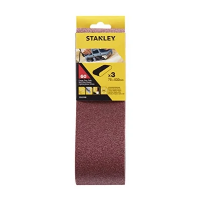 Imagen de STANLEY STA33186 XJ 3 Bandas de lija. 75 x 533 mm. Grano 60. Madera, pintura, barniz, yeso, metal y plástico. Larga Duración.