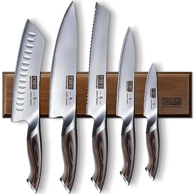 Imagen de HOSHANHO Juego de cuchillos cocina 6 Piezas, Chef Profesional, set Acero Inoxidable con portacuchillas magnético