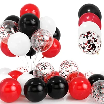 Imagen de 30 Piezas Globos Rojos y Negros, 12 Pulgadas Negros Confeti Globos, Latex Helio Blanco con Cinta para Cumpleaños Boda Niños Baby Shower Fiesta Decoración