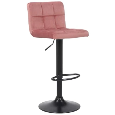 Imagen de CLP Taburete De Cocina Feni En Terciopelo &amp; Base Metal Negro I Silla Alta Bar Regulable Altura con Reposapiés, Color:Fucsia