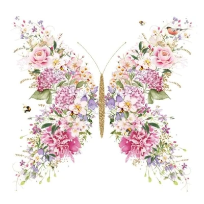 Imagen de Servilletas de papel con diseño mariposas y flores, 20 unidades, también para decoupage decoupage, 33 x cm