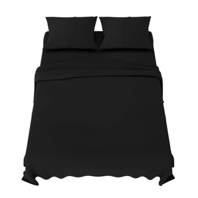 Imagen de Dreamzie Sabanas 150x200 cm Juego de 4 Piezas Poliéster Microfibra Cepillada Sabana Bajera, Encimera Cama y 2 Fundas Almohada (Sabanas 150, Negro)