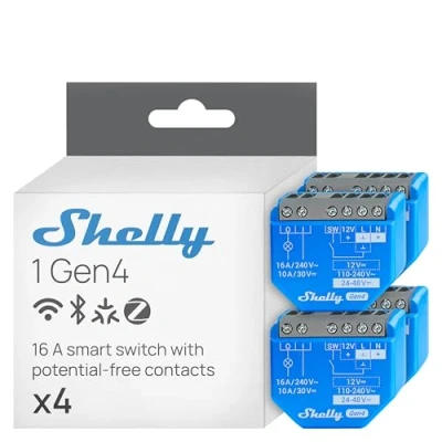 Imagen de Shelly Interruptor de relé inteligente 1 canal 16 a Gen4 con conexión inalámbrica distancia y sin potencial para el hogar, no requiere hub, Alexa, Apple HomeKit Google Home, Zigbee &amp; Matter