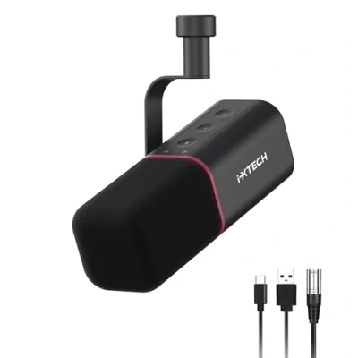 Imagen de IXTECH micrófono dinámico cardioide con cubierta de micrófono, vocal USB XLR para podcasting, transmisión, grabación, juegos y voz en off (negro)