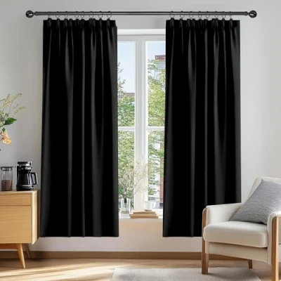 Imagen de Deconovo Cortinas Opacas de Dormitorio Moderno Suave para Ventanas Habitación Juvenil con Doradillas 2 Piezas 107 x 242 cm Negro