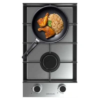 Imagen de Cecotec Placa de Gas 2 Fuegos Bolero Squad G 2400F Inox, 5,2kW, Acero Inoxidable, Parrillas Hierro Fundido, Quemador WOK Triple, Encendido Electrónico, Seguridad Válvulas, accesorio conversión