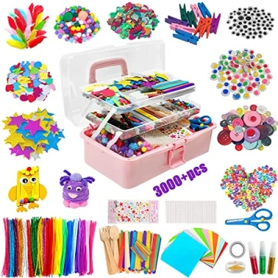 Imagen de Withosent Juego de manualidades para niños, 3000 unidades, kits accesorios limpiador pipas hielo en tallo, pompones, perlas, scrapbooking