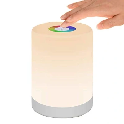 Imagen de Luz de Nocturna Led, Lámpara Mesita Noche Control Tactil Regulable Usb Recargable Cambio Color Rgb para Niños Habitación (Blanco Cálido)