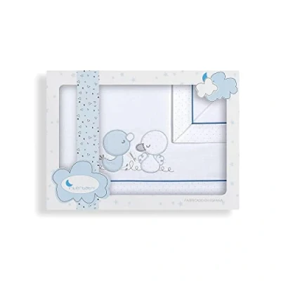 Imagen de Sábanas 100 % Algodón Cuna 60 X 120 CM ( Bajera + encimera Funda de Almohada ) (Patitos Azul)