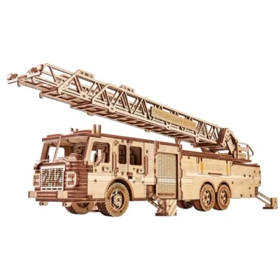 Imagen de Wood Trick Camión de bomberos rescate movible Escalera extensible giratoria Rompecabezas madera 3D para adultos y niños construir Paseos hasta 20 pies Modelos Ingeniería