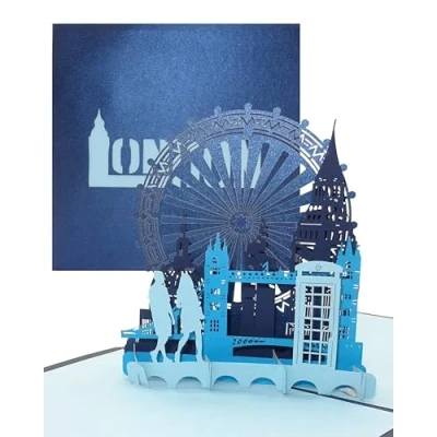 Imagen de tarjeta 3D desplegable en relieve «London Calling», con diseño urbano y skyline, como de viaje regalo Londres