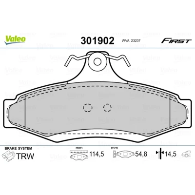 Imagen de VALEO 301902 Juego de pastillas freno FIRST Eje trasero excl. contacto avisador desgaste sin chapa antichirridos DAEWOO: Nubira, Leganza