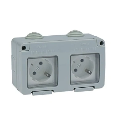 Imagen de FAMATEL Doble base enchufe de empotrar Serie Garden IP55 Protección Infantil este es a prueba agua Fácil instalar producto Aluminio Gris