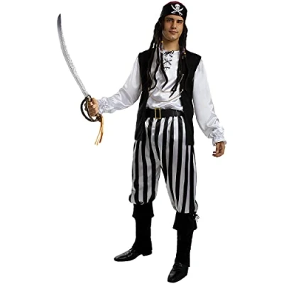 Imagen de Funidelia Disfraz de pirata a rayas Colección blanca y negra para hombre Corsario, Bucanero adultos divertidos accesorios Fiestas, Carnaval Halloween Talla L Blanco