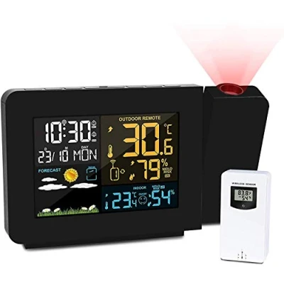 Imagen de Estacion Meteorologica Interior Exterior,Reloj Despertador De Proyección Proyector Digital Reloj En Techo,Higrometro Digital,Radio MedicióN La Temperatura,Pantalla Led Pulgadas