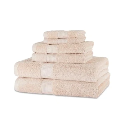 Imagen de Amazon Basics Juego de Toallas 2 baño, Mano y faciales Resistentes a la decoloración, Paquete 6, Rosa Rubor