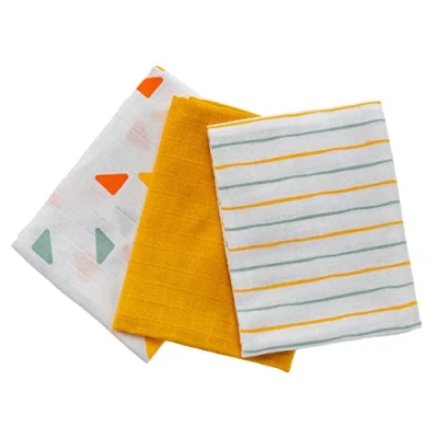 Imagen de LaLoona Muselinas Bebe Algodon 70x70 cm, Gasas para Bebes 3 Ud, Cuadrados de Muselina Pañuelo Certificado Öko Tex Blanco, Amarillo, Menta