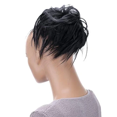 Imagen de CAISHA Postizo Goma Para El Pelo Voluminosa Grande Desordenada Fibra Sintética Resistente Al Calor Negro G1F