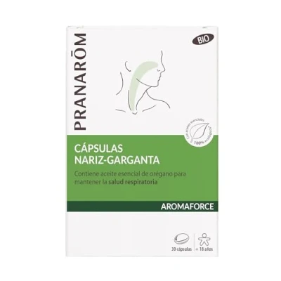 Imagen de PRANAROM Aromaforce Cápsulas Nariz Garganta con Aceites Esenciales Orégano Vulgare Mantenimiento de la Salud las Vías Respiratorias Limón 100% Orgánico 30 Cápsulas.