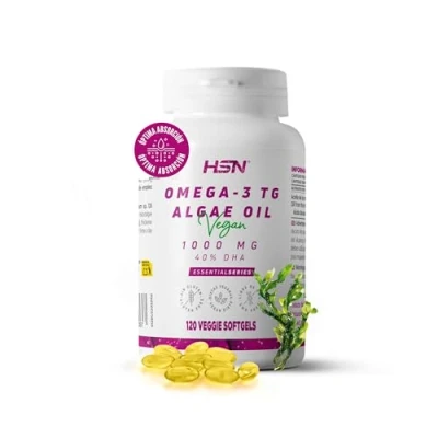 Imagen de Omega 3 Vegano 1000 MG Aceite de Algas (microalga Schizochytrium sp.) forma Triglicéridos [TG] HSN 120 Perlas Vegetales con 400 DHA por Dosis Diaria No GMO, Vegano, Sin Gluten