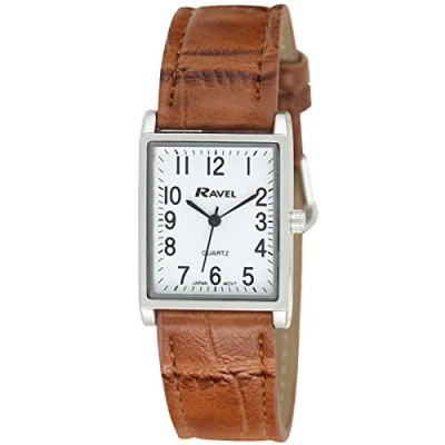 Imagen de Ravel Reloj Rectangular Tradicional Unisex con Esfera Numérica Clara Marrón
