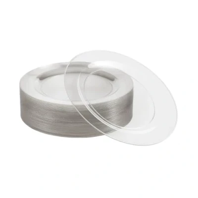 Imagen de MATANA 25 Platos de Postre Plástico Duro Transparente con Purpurina Plateada, 19cm Elegantes, Resistentes y Reutilizables Pequeños para Bodas, Cumpleaños, Barbacoas, Fiestas