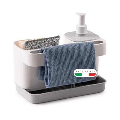 Imagen de Snips, Riordinello, Portaesponjas con Dispensador, Soporte para Esponjas, Blanco y Gris Made in Italy, 0% BPA
